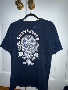 Guanajuato Mexico Sugar Skull Souvenir T-Shirt Navy Blue GTO MEX L
